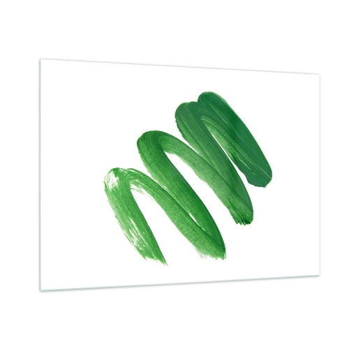 Impression sur verre - Image sur verre - Coup de pinceau vert dynamique sur fond blanc - 100x70cm - Blague verte - Décoration murale moderne pour le salon et la chambre ARTTOR