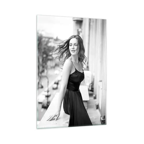 Impression sur verre - Image sur verre - Photo en noir et blanc d'une femme sur un balcon - 80x120cm - Certainement un Parisien - Décoration murale moderne pour le salon et la chambre ARTTOR