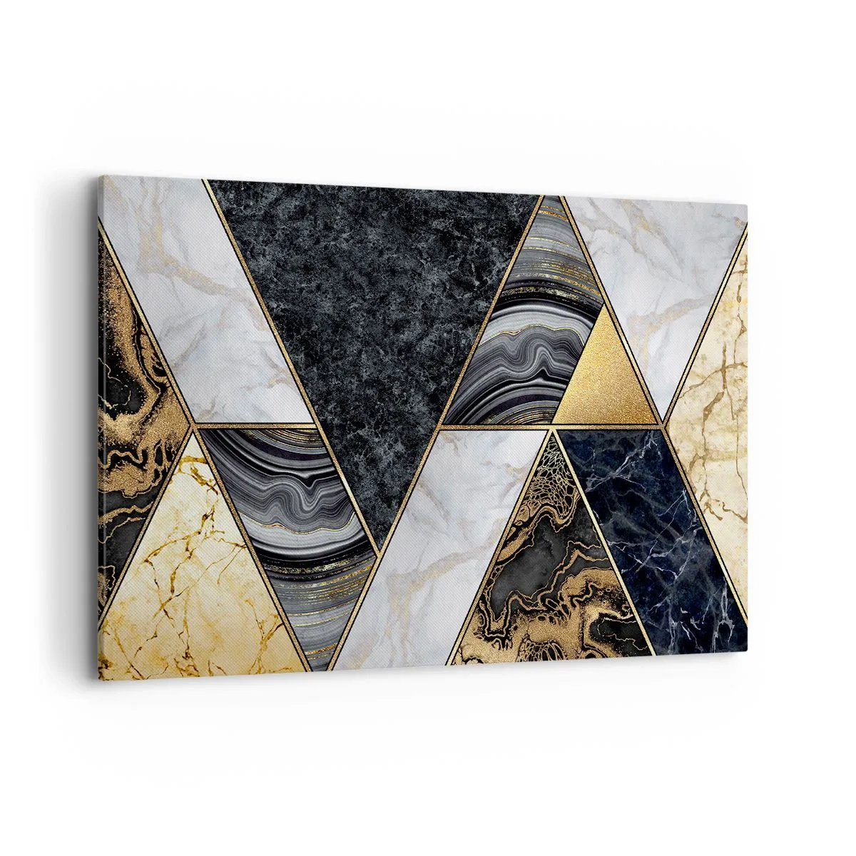 Impression sur toile - Image sur toile - Triangles géométriques en or, marbre et nuances sombres - 120x80cm - Pierre après pierre - Décoration murale moderne pour le salon et la chambre ARTTOR