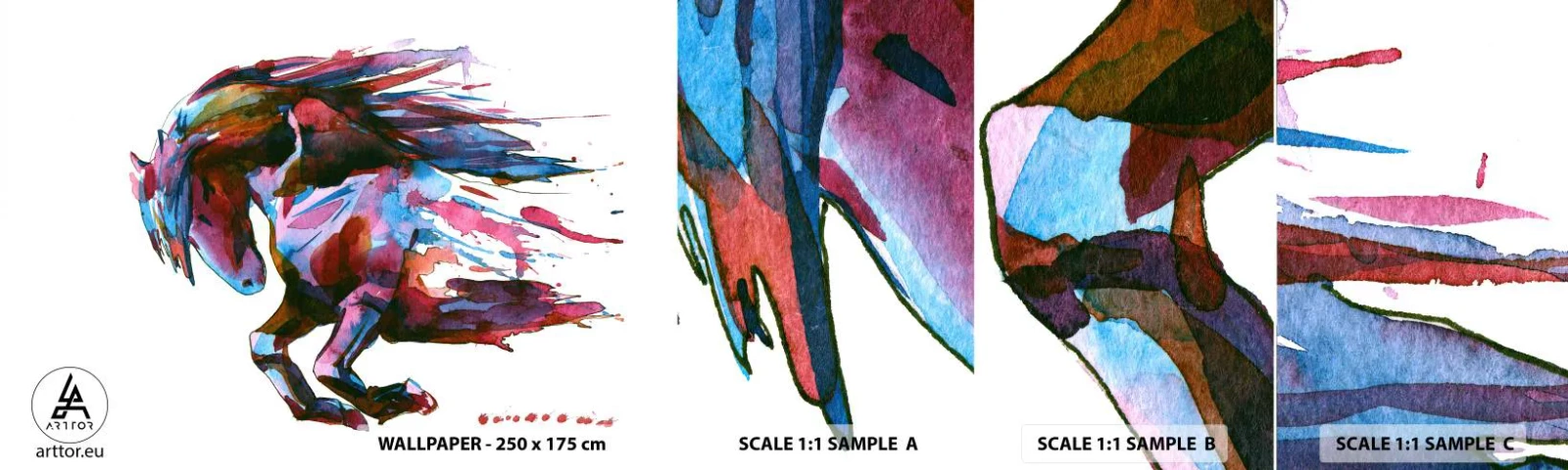 Échantillon De Papier Peint Standard Eco - Dans le ravissement - Animaux, Abstraction, Cheval - 100x30 cm