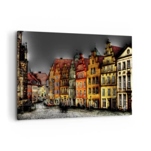 Impression sur toile - Image sur toile - Maisons colorées dans une rue pavée de la ville historique - 120x80cm - La seule chose qui manque est un carrosse enchantée - Décoration murale moderne pour le salon et la chambre ARTTOR