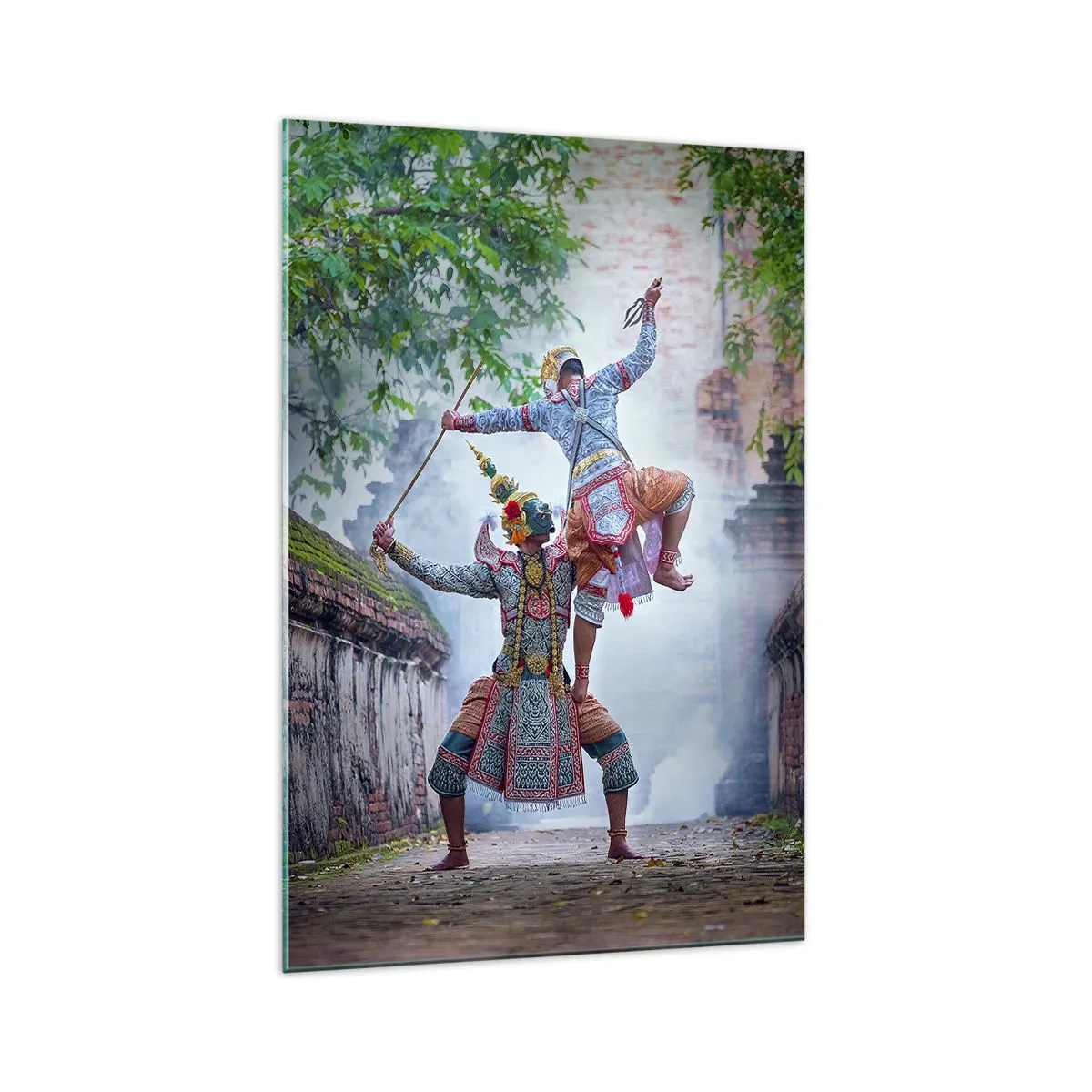 Impression sur verre - Image sur verre - Danse traditionnelle dans un cadre historique avec un mur et des arbres - 70x100cm - La danse est d'une beauté dévastatrice - Décoration murale moderne pour le salon et la chambre ARTTOR