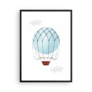 Affiche dans un cadre noir - Poster - Une montgolfière aquarelle flottant parmi les nuages - 50x70cm - Entièrement dans les nuages - Décoration murale moderne pour le salon et la chambre ARTTOR
