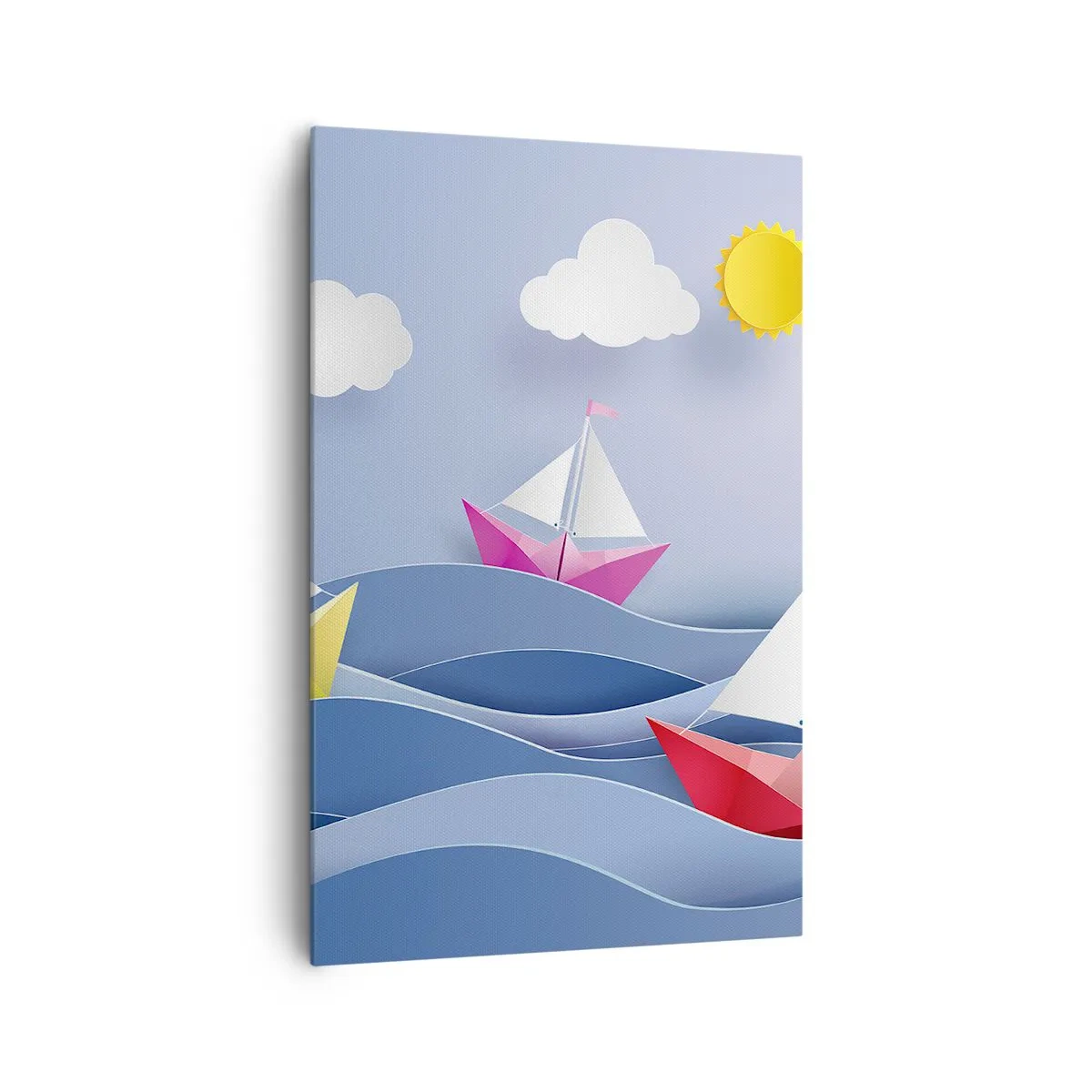 Impression sur toile - Image sur toile - Voiliers colorés sur les vagues par une journée ensoleillée - 80x120cm - Ah qu'il est agréable de se balancer dans les vagues - Décoration murale moderne pour le salon et la chambre ARTTOR