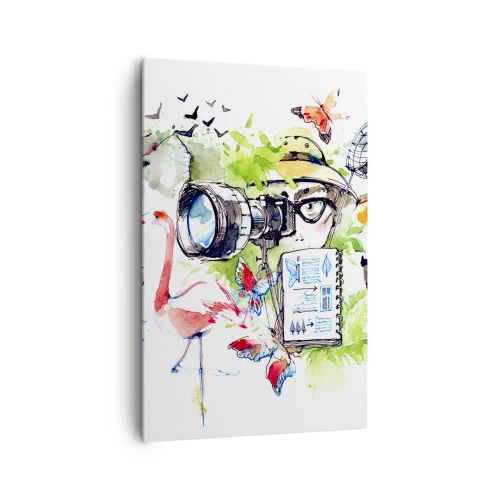 Impression sur toile - Image sur toile - Des graphismes colorés sur le thème de la nature et du safari - 80x120cm - Dans l'objectif d'un voyageu - Décoration murale moderne pour le salon et la chambre ARTTOR