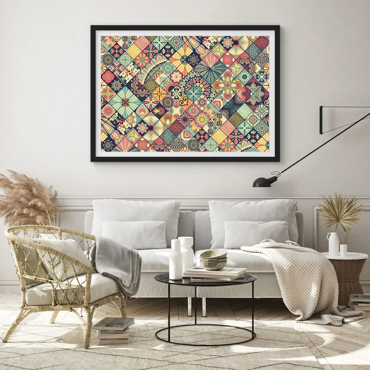 Affiche dans un cadre noir - Poster - Motifs géométriques colorés inspirés du style marocain - 70x50cm - Ambiance marocaine - Décoration murale moderne pour le salon et la chambre ARTTOR
