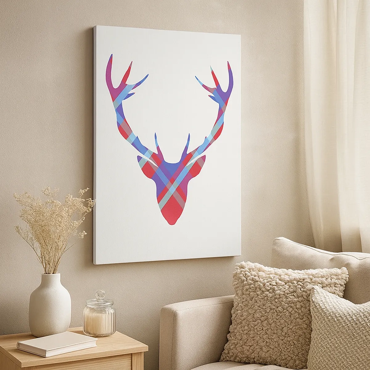 Impression sur toile - Image sur toile - Image géométrique d'un cerf sur fond clair - 50x70cm - Cerf écossais - Décoration murale moderne pour le salon et la chambre ARTTOR