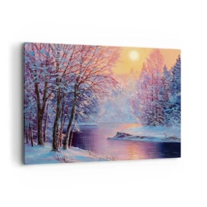 Impression sur toile - Image sur toile - Paysage d'hiver avec rivière et arbres au lever du soleil - 120x80cm - Couleurs d'hiver - Décoration murale moderne pour le salon et la chambre ARTTOR