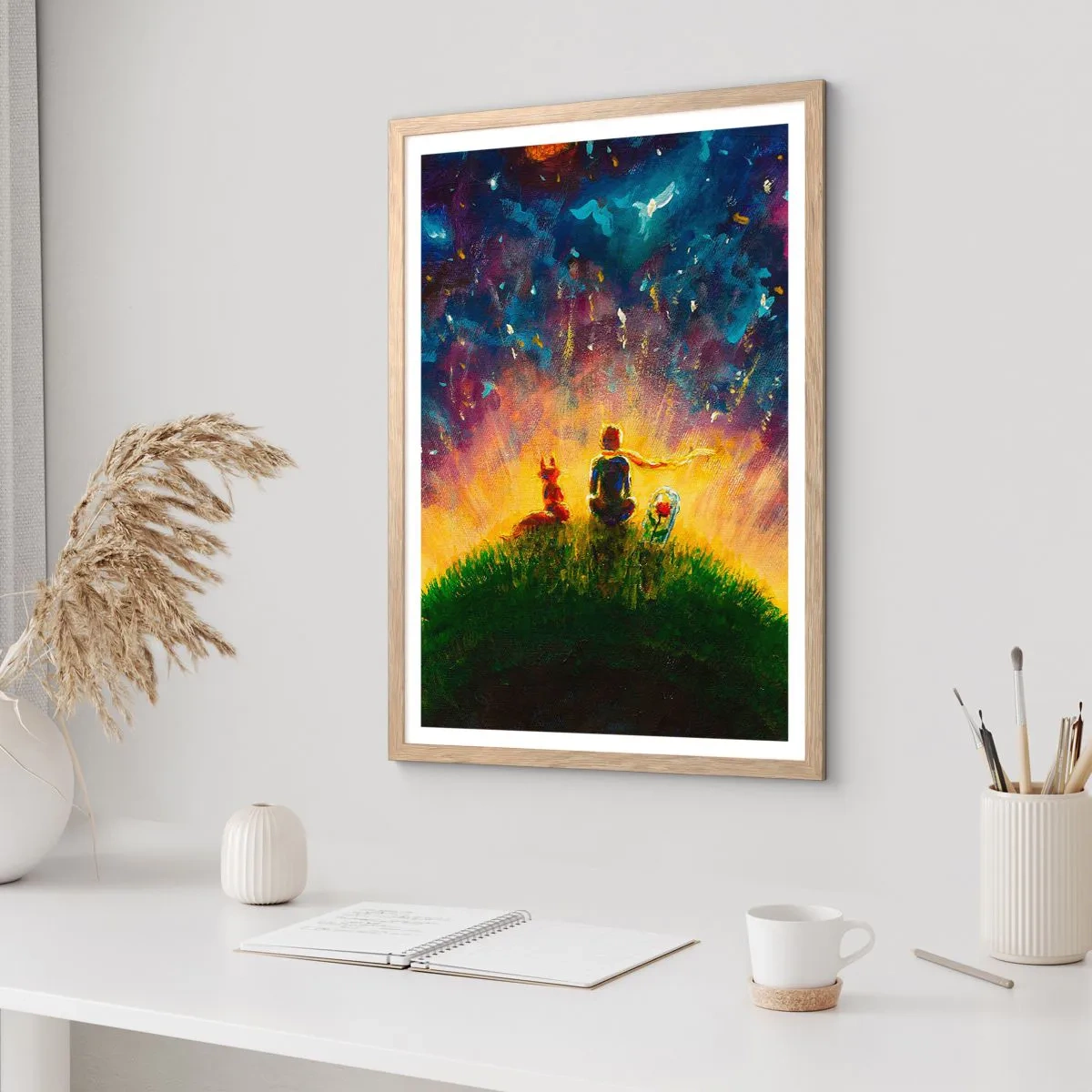 Affiche dans un chêne clair - Poster - Amour et amitié - le monde entier - 70x100 cm