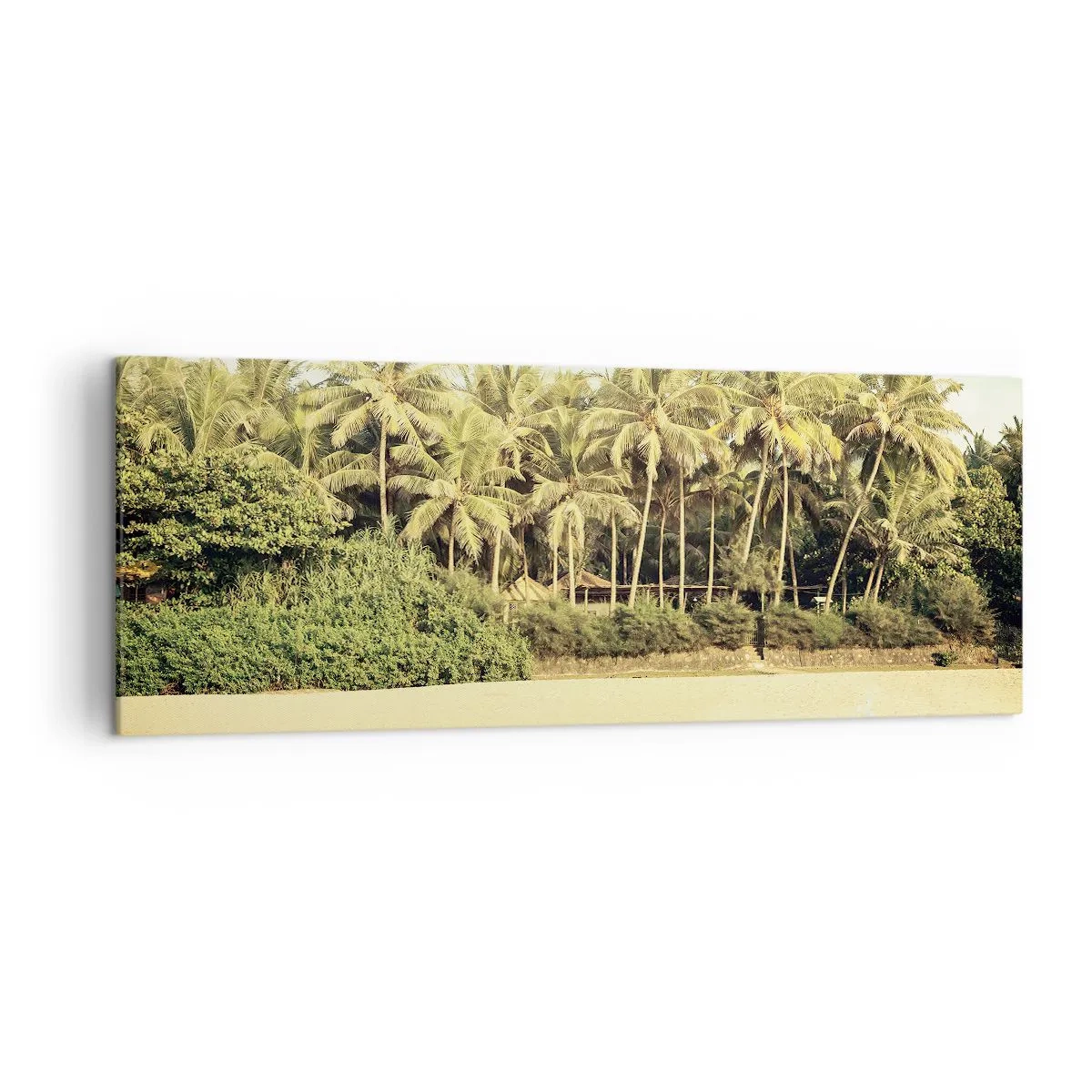 Impression sur toile - Image sur toile - Plage tropicale avec palmiers et mer turquoise - 140x50cm - Peut-être ici? - Décoration murale moderne pour le salon et la chambre ARTTOR