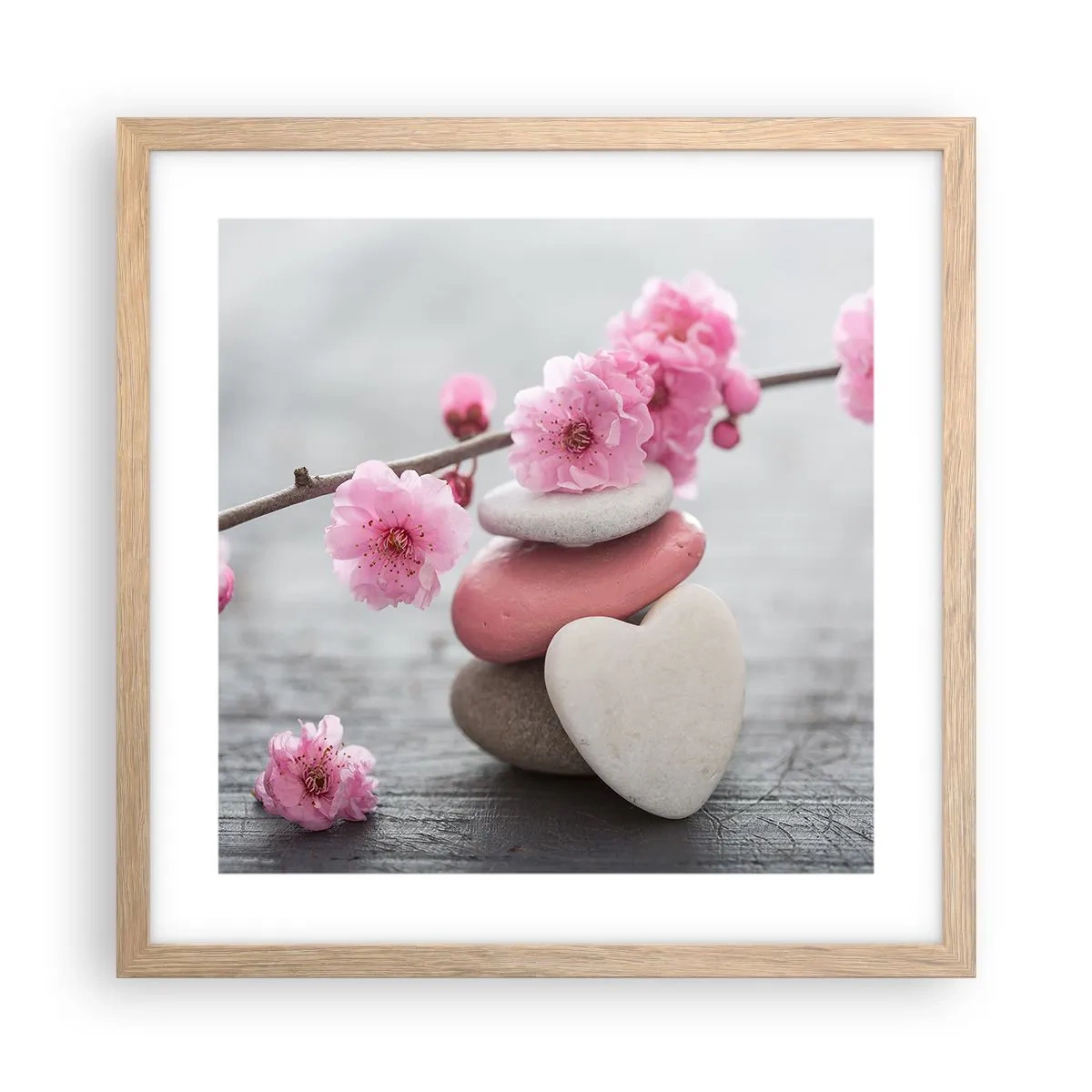 Affiche dans un chêne clair - Poster - Le bonheur avec une fleur de cerisier - 40x40 cm