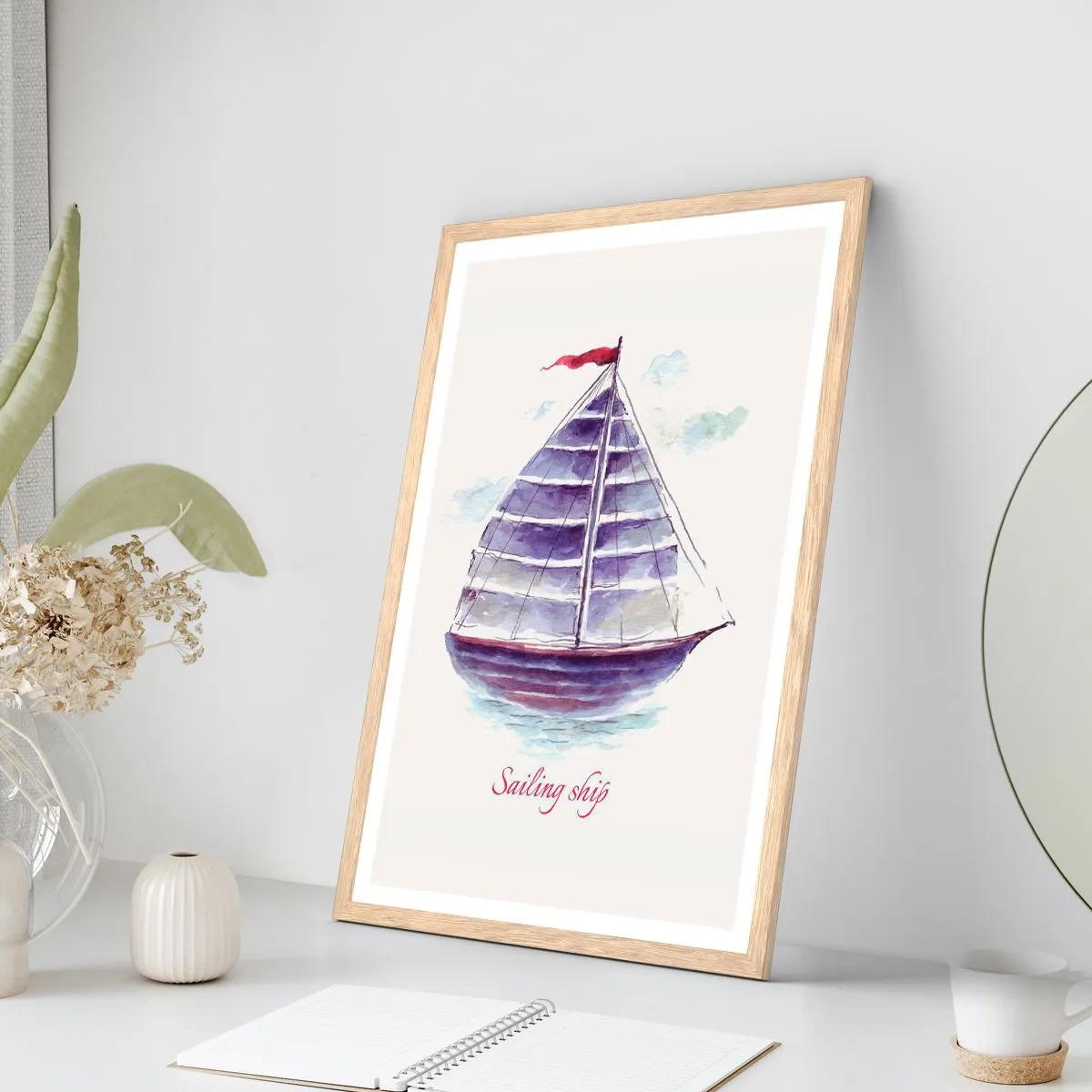 Affiche dans un chêne clair - Poster - Plein de voiles et d’eau calme - 61x91 cm