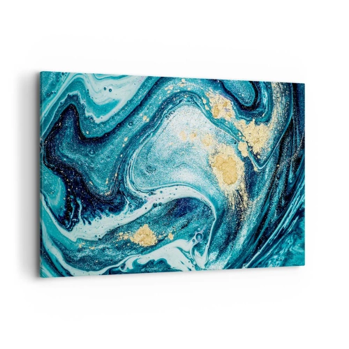 Impression sur toile - Image sur toile - Une composition abstraite de vagues et d'accents dorés - 120x80cm - Vortex bleu - Décoration murale moderne pour le salon et la chambre ARTTOR