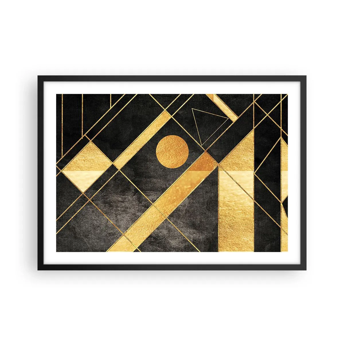 Affiche dans un cadre noir - Poster - Formes géométriques dans les tons or et noir - 70x50cm - Soleil du désert - Décoration murale moderne pour le salon et la chambre ARTTOR