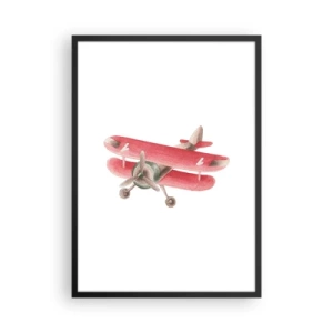 Affiche dans un cadre noir - Poster - Un charmant biplan rétro rouge - 50x70cm - Prêt pour les hauts vols - Décoration murale moderne pour le salon et la chambre ARTTOR