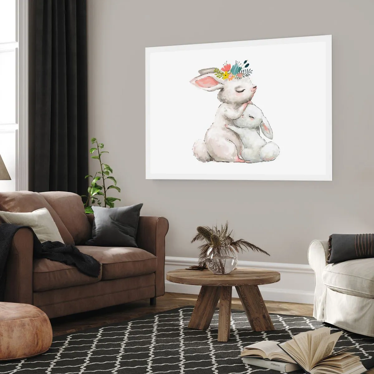 Affiche - Poster - Des lapins mignons aux couleurs pastel - 100x70cm - Maman irremplaçable - Décoration murale moderne pour le salon et la chambre ARTTOR