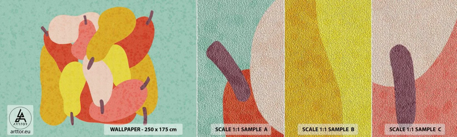 Échantillon de Papier Peint Premium Sand - Essayez le soleil d'été - Fruit, Des poires, Santé - 100x30 cm