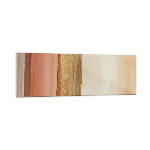 Impression sur verre - Image sur verre - Rayures abstraites dans les tons beige, or et rose sur toile - 160x50cm - Composition verticale - Décoration murale moderne pour le salon et la chambre ARTTOR
