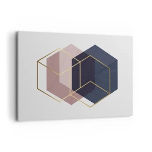 Impression sur toile - Image sur toile - Formes géométriques en lignes dorées sur fond pastel - 120x80cm - Le pouvoir de la simplicité - Décoration murale moderne pour le salon et la chambre ARTTOR