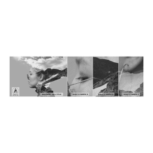 Échantillon de Papier Peint Premium Sand - Portrait de montagnes et nuages - Abstraction, Tête de femme, Fantaisie - 100x30 cm