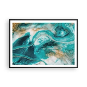 Affiche dans un cadre noir - Poster - Abstraction turquoise avec des accents blancs et dorés - 100x70cm - Rivière d'or - Décoration murale moderne pour le salon et la chambre ARTTOR