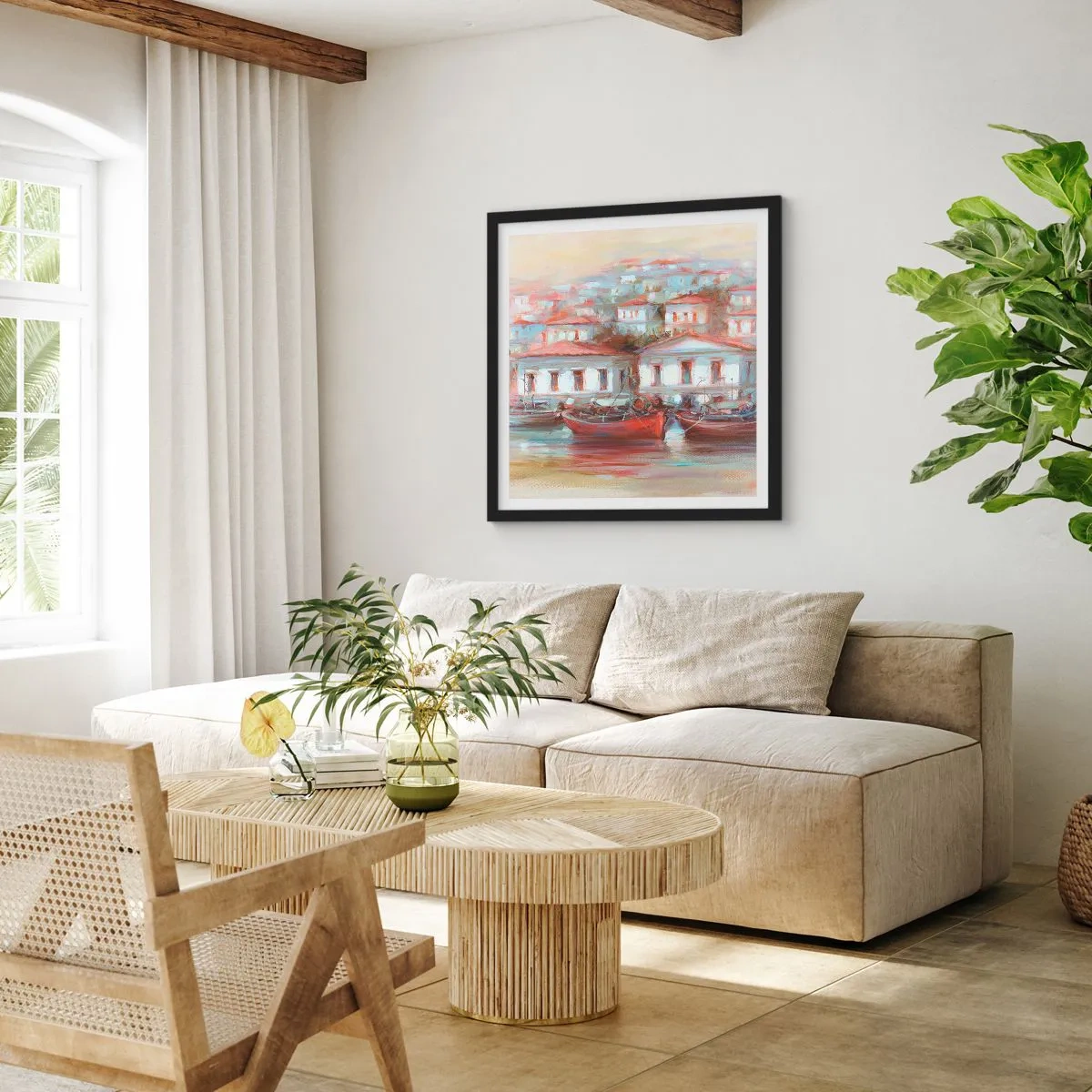 Affiche dans un cadre noir - Poster - Petite ville heureuse - 50x50 cm