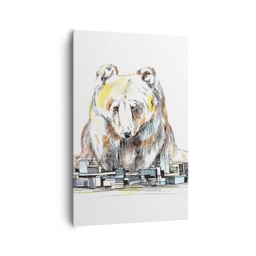 Impression sur toile - Image sur toile - Illustration d'un ours avec des détails et des blocs colorés - 80x120cm - Comment peut-on vivre ainsi ? - Décoration murale moderne pour le salon et la chambre ARTTOR
