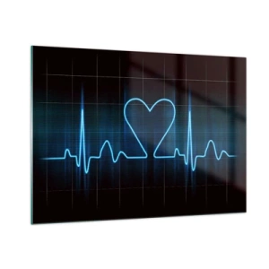 Impression sur verre - Image sur verre - Ligne de vie avec un cœur sur un fond sombre en lumière bleue - 100x70cm - Au rythme du cœur - Décoration murale moderne pour le salon et la chambre ARTTOR