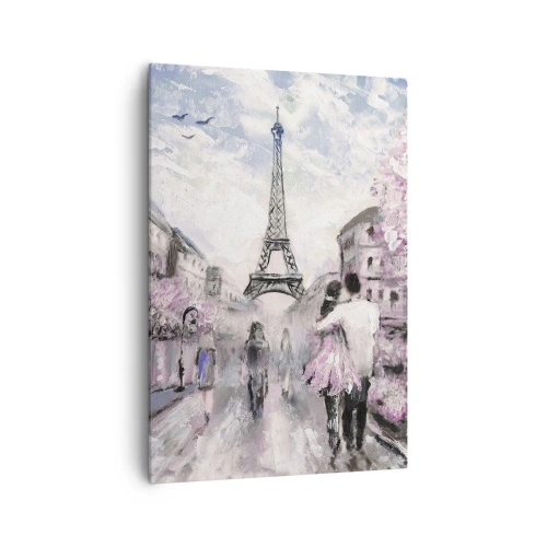 Impression sur toile - Image sur toile - Une promenade romantique à Paris près de la Tour Eiffel - 70x100cm - Comment tomber amoureu, il faut juste... - Décoration murale moderne pour le salon et la chambre ARTTOR