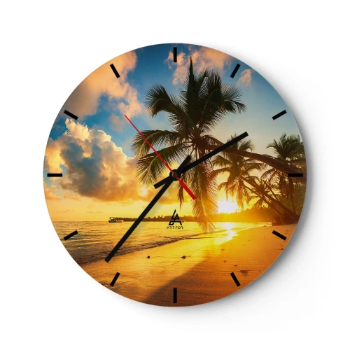 Horloge murale - Pendule murale - Une plage avec des palmiers illuminés par le soleil couchant - 30x30cm - Rêve caribéen - Décoration murale moderne pour le salon, la cuisine et la chambre ARTTOR