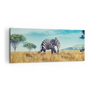 Impression sur toile - Image sur toile - Zèbre dans un paysage africain - 120x50cm - Le gris n'est déjà plus à la mode - Décoration murale moderne pour le salon et la chambre ARTTOR