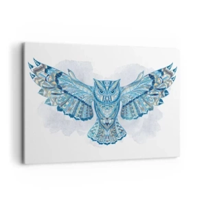 Impression sur toile - Image sur toile - Chouette décorative dans les tons de bleu - 100x70cm - D'un bosquet sacré celtique - Décoration murale moderne pour le salon et la chambre ARTTOR