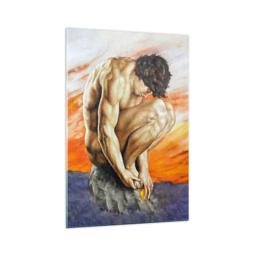 Impression sur verre - Image sur verre - Un homme perdu dans ses pensées sur fond de coucher de soleil - 70x100cm - Plongé dans ses pensées - Décoration murale moderne pour le salon et la chambre ARTTOR