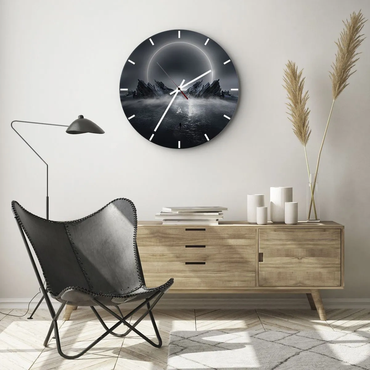 Horloge murale - Pendule murale - Paysage futuriste avec éclipse et rochers pointus - 30x30cm - La fin de l'histoire - Décoration murale moderne pour le salon, la cuisine et la chambre ARTTOR