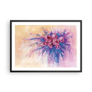 Affiche dans un cadre noir - Poster - Un bouquet de roses aux couleurs pastel - 70x50cm - Fontaine aux roses - Décoration murale moderne pour le salon et la chambre ARTTOR