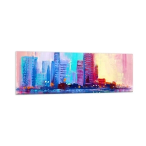 Impression sur verre - Image sur verre - Un panorama coloré de la ville dans un style aquarelle - 160x50cm - Baigné de couleurs - Décoration murale moderne pour le salon et la chambre ARTTOR