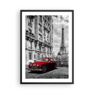 Affiche dans un cadre noir - Poster - Une voiture rouge avec la Tour Eiffel en arrière-plan - 50x70cm - Prédateur dans la ville - Décoration murale moderne pour le salon et la chambre ARTTOR