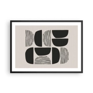 Affiche dans un cadre noir - Poster - Géométrie avec demi-cercles et lignes en noir sur fond clair - 70x50cm - Offres sans enthousiasme - Décoration murale moderne pour le salon et la chambre ARTTOR