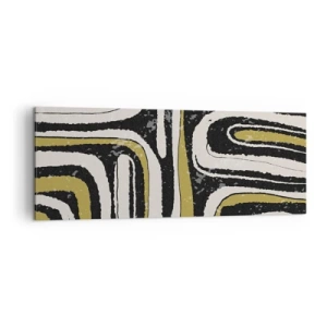 Impression sur toile - Image sur toile - Motif abstrait en noir, blanc et or - 140x50cm - Composition : routes et ruelles - Décoration murale moderne pour le salon et la chambre ARTTOR