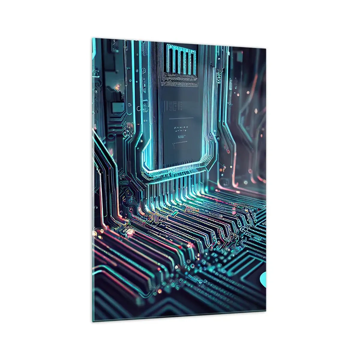 Impression sur verre - Image sur verre - Circuit imprimé technologique avec pistes lumineuses - 70x100cm - Je pense comme ça… - Décoration murale moderne pour le salon et la chambre ARTTOR