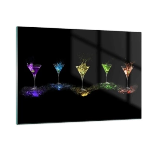 Impression sur verre - Image sur verre - Boissons colorées dans des verres sur fond noir - 120x80cm - Couleurs de joie en verre de cristal - Décoration murale moderne pour le salon et la chambre ARTTOR
