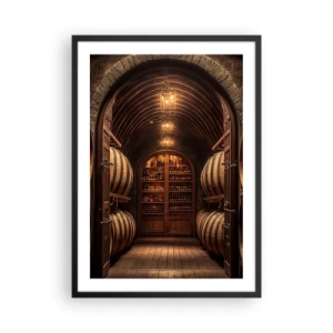 Affiche dans un cadre noir - Poster - Cave à vin élégante avec fûts en bois - 50x70cm - Cave climatisée - Décoration murale moderne pour le salon et la chambre ARTTOR