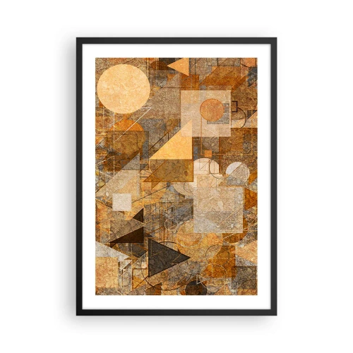 Affiche dans un cadre noir - Poster - Composition géométrique abstraite dans les tons de marron et d'orange - 50x70cm - Étude cubique de marron - Décoration murale moderne pour le salon et la chambre ARTTOR