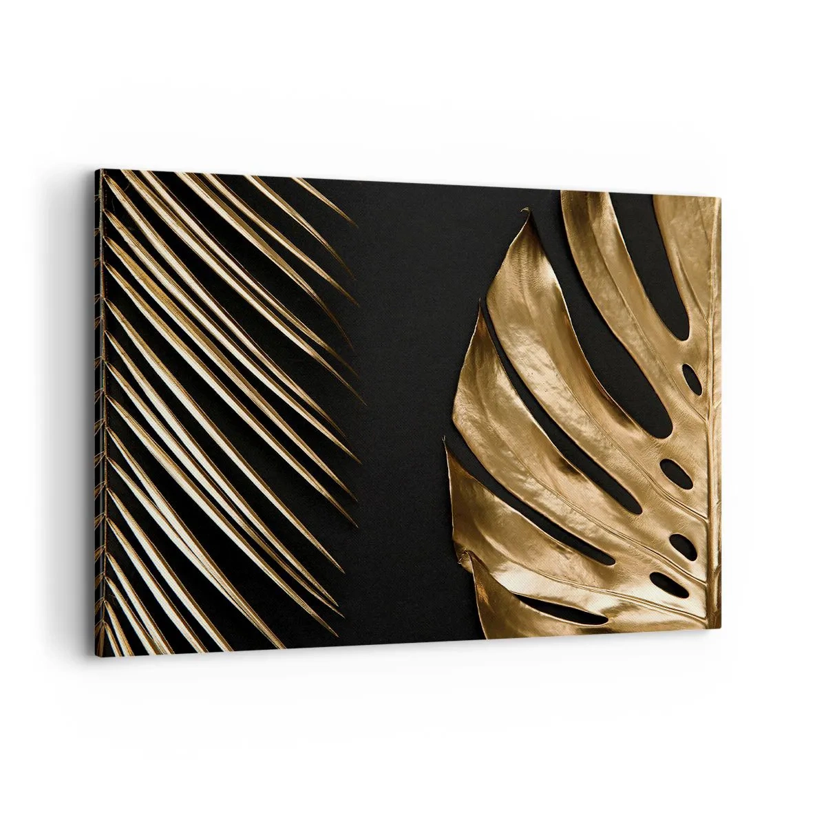 Impression sur toile - Image sur toile - Feuilles dorées sur fond noir - 120x80cm - Différent et tout aussi cher - Décoration murale moderne pour le salon et la chambre ARTTOR