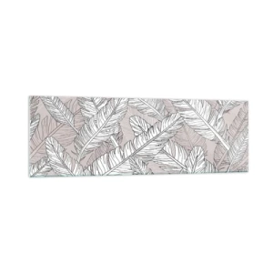 Impression sur verre - Image sur verre - Motif noir et blanc avec des feuilles de bananier sur un fond clair - 160x50cm - Un tourbillon de plumes - Décoration murale moderne pour le salon et la chambre ARTTOR