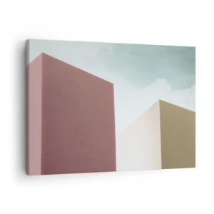 Impression sur toile - Image sur toile - Architecture minimaliste avec des blocs pastel et du ciel - 70x50cm - La géométrie d'un été ensoleillé - Décoration murale moderne pour le salon et la chambre ARTTOR