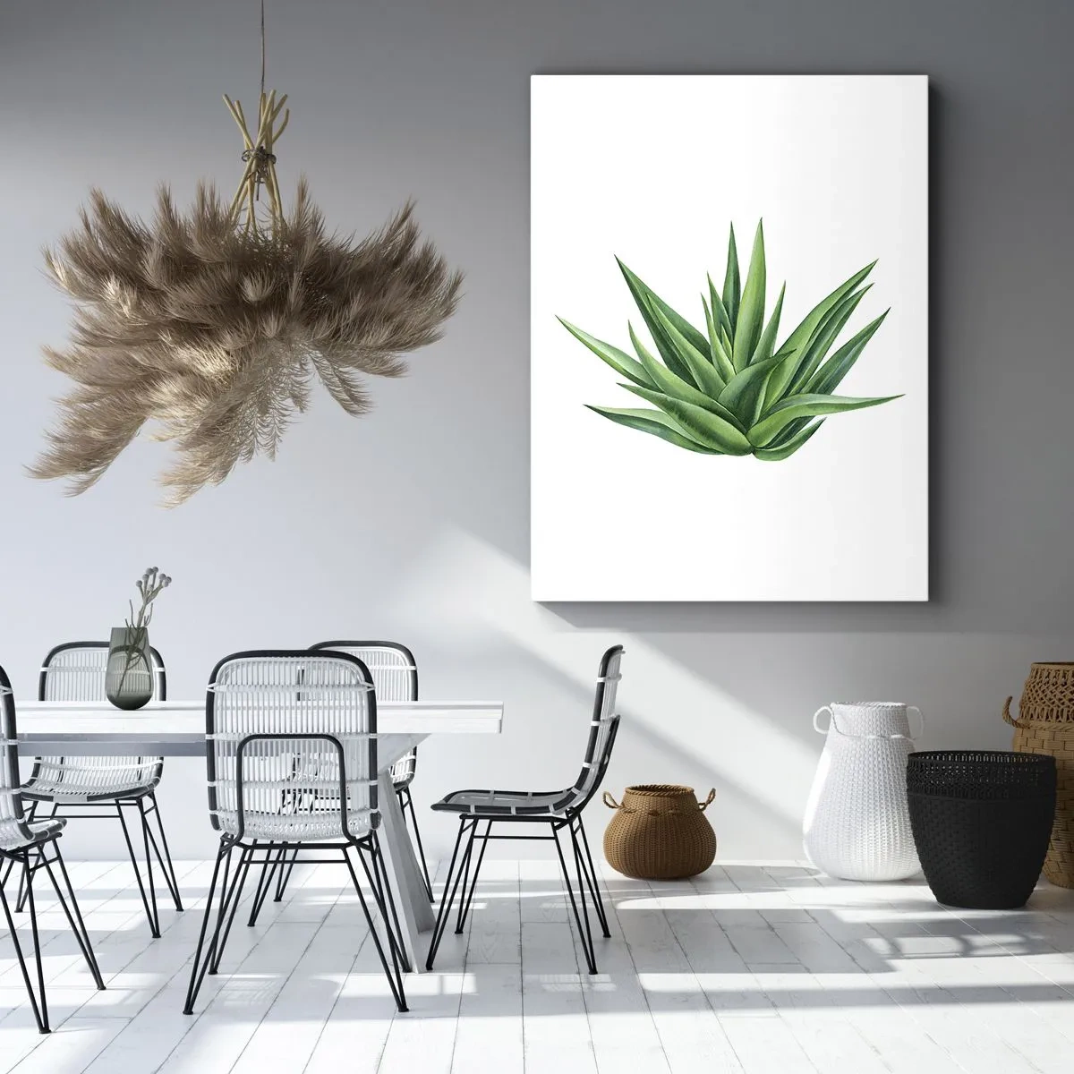 Impression sur toile - Image sur toile - Une plante verte juteuse sur fond blanc - 50x70cm - Vert – force – vie - Décoration murale moderne pour le salon et la chambre ARTTOR