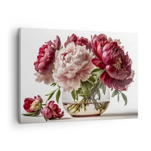Impression sur toile - Image sur toile - Un bouquet de pivoines dans les tons de rose et de rouge - 70x50cm - En pleine floraison de beauté - Décoration murale moderne pour le salon et la chambre ARTTOR
