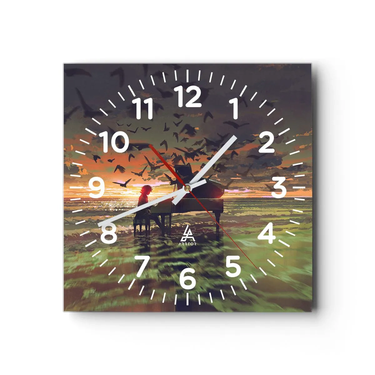 Horloge murale - Pendule murale - Concert pour piano et vagues - 30x30 cm