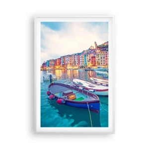 Affiche dans un cadre blanc - Poster - Soirée colorée au port - 61x91 cm